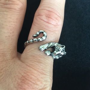 Silver Tone Adjustable Tiger Ring